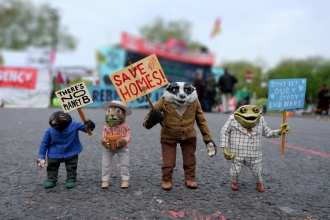 mole, ratty, badger and toad protesting
