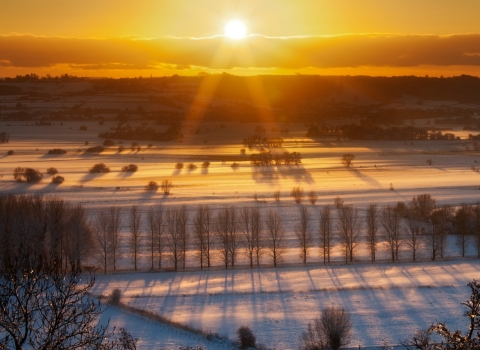 Winter sunset over the Somerset Levels