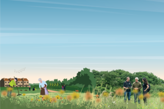 illustration with people planting trees 