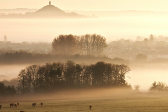 Image of Somerset Levels with Glastonbury Tor in the distance