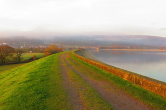 cheddar reservoir looking towards Axbridge