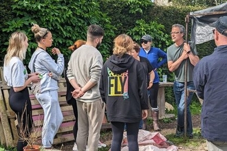 A group of young people attending the Growing Happiness Community Allotment Project in Glastonbury