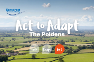 A view of The Polden Hills behind text about the Act to Adapt project