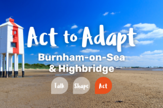 Burnham lighthouse behind text about the Act to Adapt project