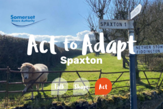 A field with sheep behind text about the Act to Adapt project