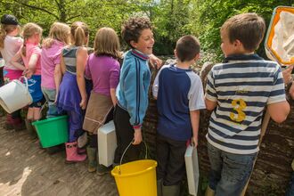 Children ready to do river sampling