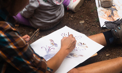 Nature Connections group, outdoors, drawing