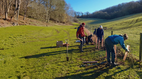 Volunteers in the landscape fixing fencing