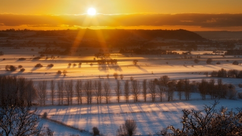 Winter sunset over the Somerset Levels