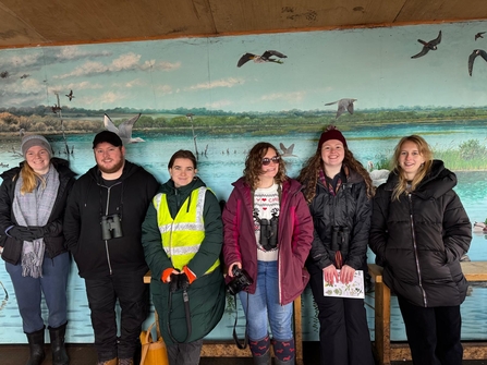 Six young people, members of the Youth Forum, at Westhay Moor NNR