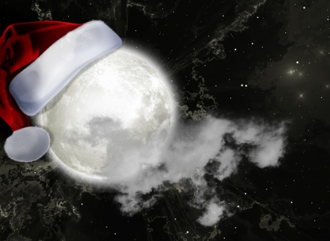 Moon with a Santa hat