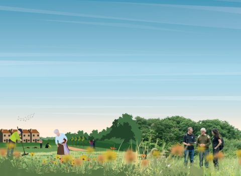 illustration with people planting trees 
