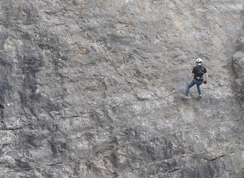 Team Wilder fundraiser abseiling for wildlife at Uphill Quarry