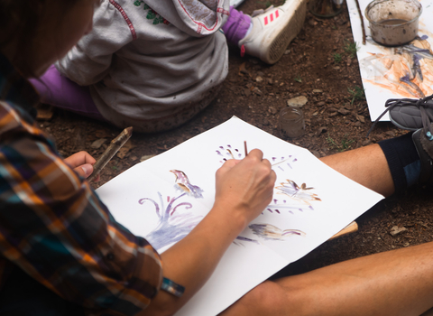 Nature Connections group, outdoors, drawing