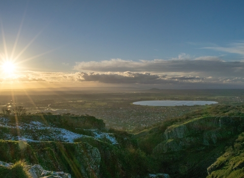 An image of a winter sunset over Cheddar Gorge