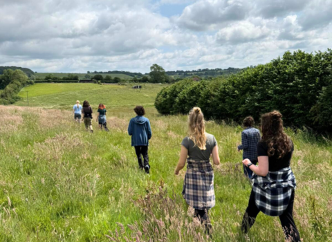 Wilder Youth members walking through a field